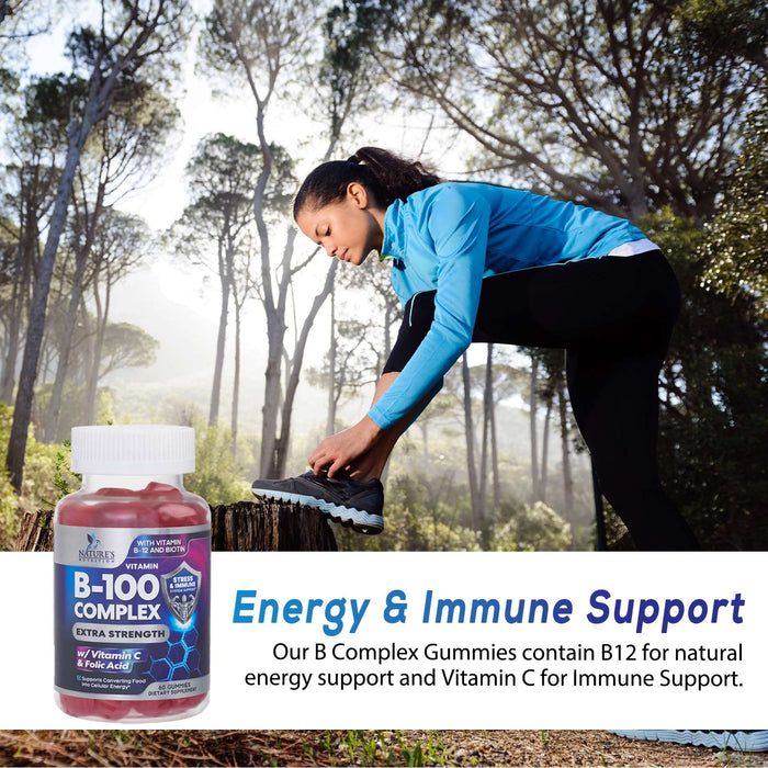 Nature's Nutrition - Nature’s Super B Complex Gummy with Vitamin C & Folic Acid, Extra Strength Vitamin B Supplement Complex with Niacin, B6, Folic Acid, B12, Biotin