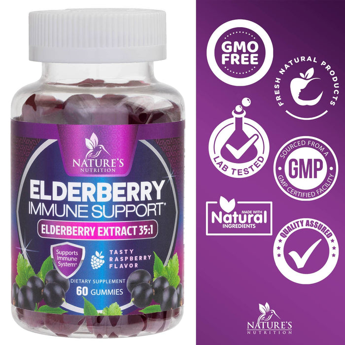 Nature’s Sambucus Elderberry Gummies, Immune Support for Kids and Adults, Max 35:1 Extract, Equivalent to 4200mg of Elderberries, Black Elderberry Vitamin Supplement, Vegan, Non-GMO